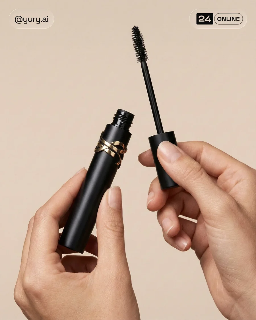 Minimal beige editorial mascara photography with luxury beauty campaign… — AI-generated example 2 of 5