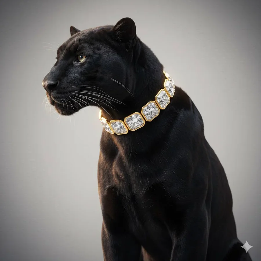 Surreal luxury animal portraits showcasing diamond and gemstone fine jewelry in… — AI-generated example 2 of 5