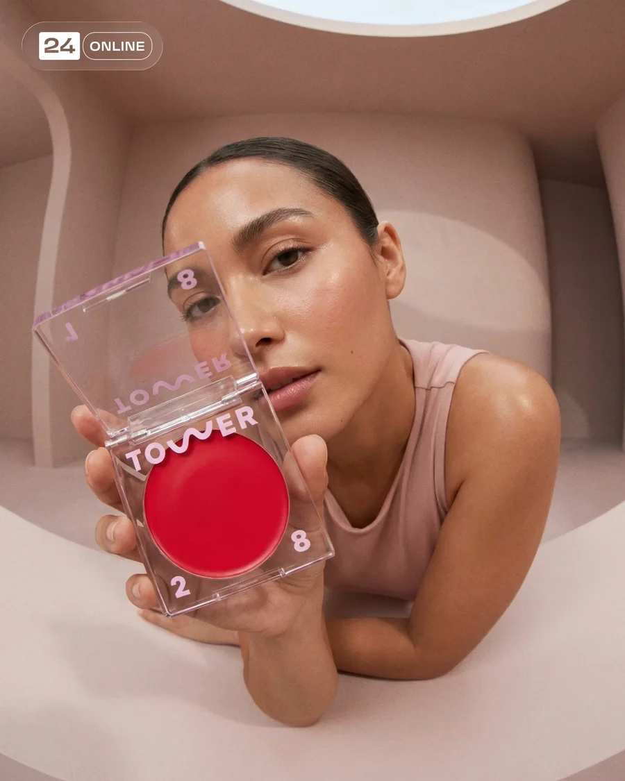 Editorial beauty campaign featuring luxury makeup products in a soft nude-pink… — AI-generated example 3 of 5