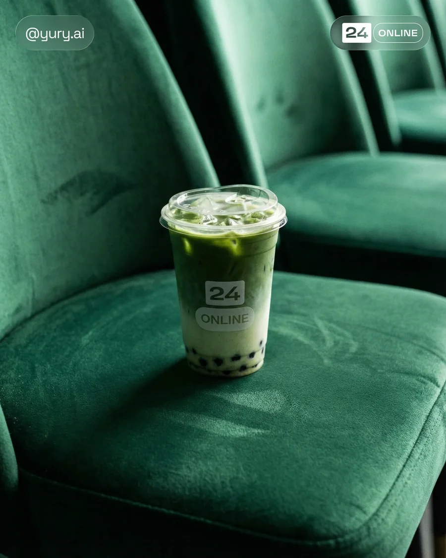Editorial iced matcha latte photography with cinematic lighting, rich textures… — AI-generated example 3 of 4