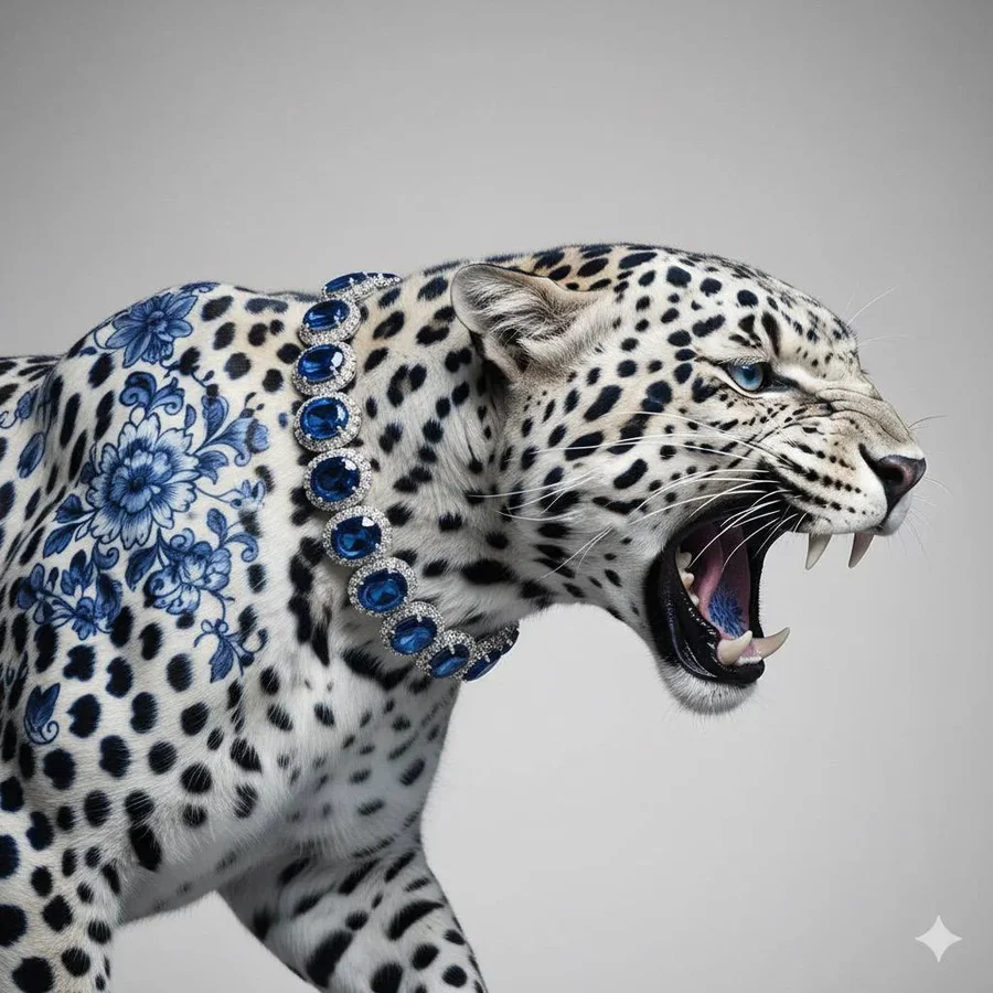 Surreal luxury animal portraits showcasing diamond and gemstone fine jewelry in… — AI-generated example 4 of 5