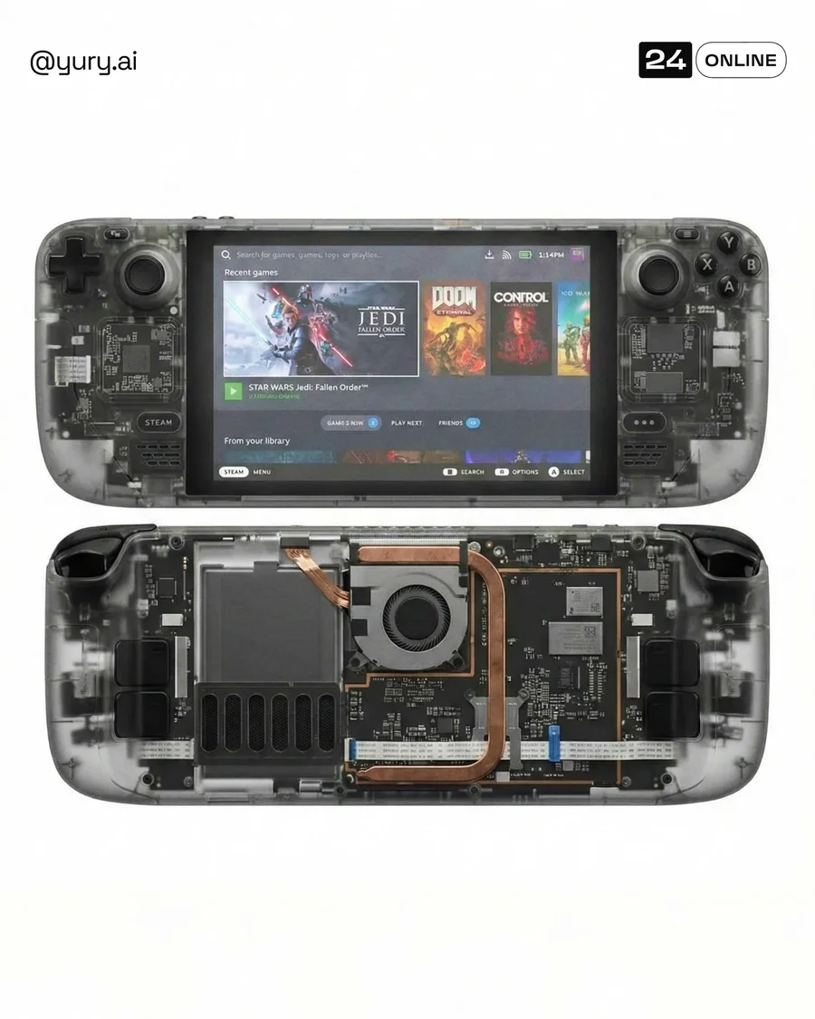 Futuristic translucent game controller render revealing internal circuitry in… — AI-generated example 4 of 4