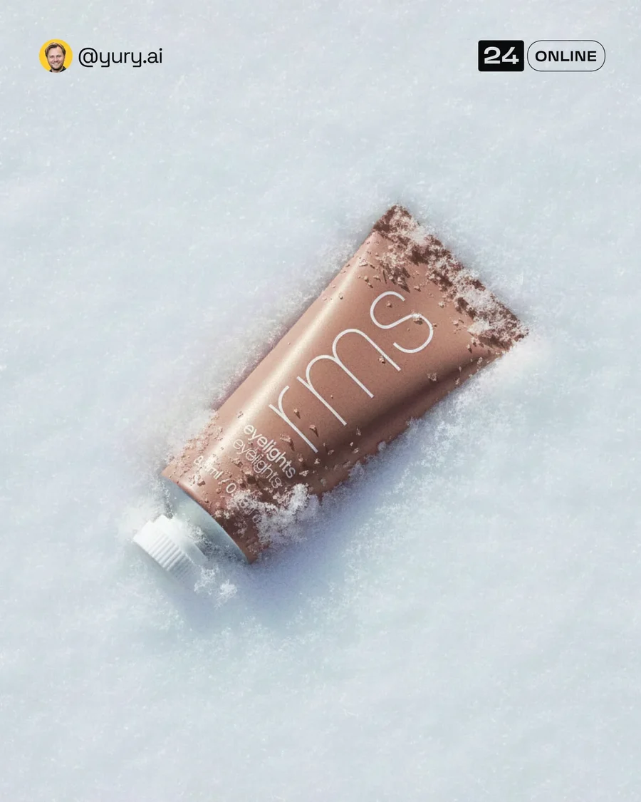 Premium winter beauty shots of a matte cosmetic tube in realistic snow. — AI-generated example 2 of 2