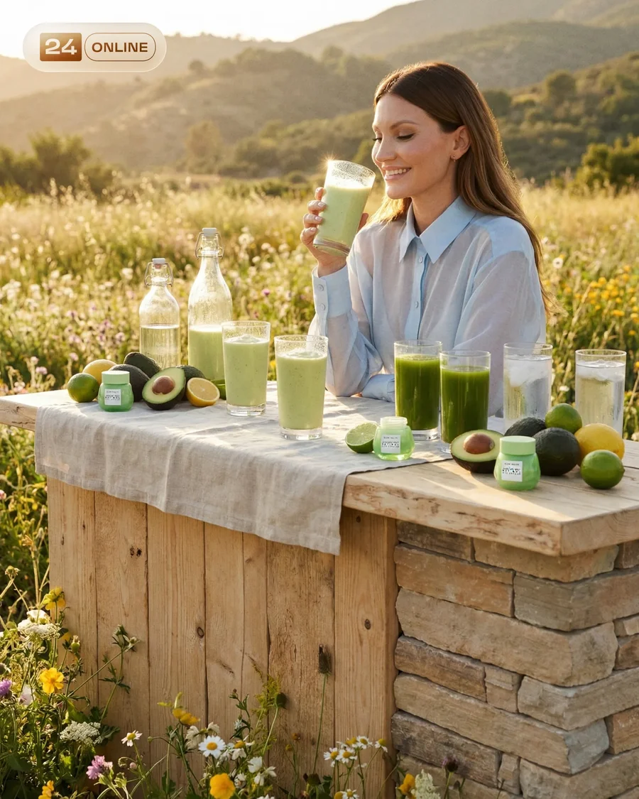Sunlit editorial skincare campaign featuring avocado-themed outdoor lifestyle… — AI-generated example 6 of 6