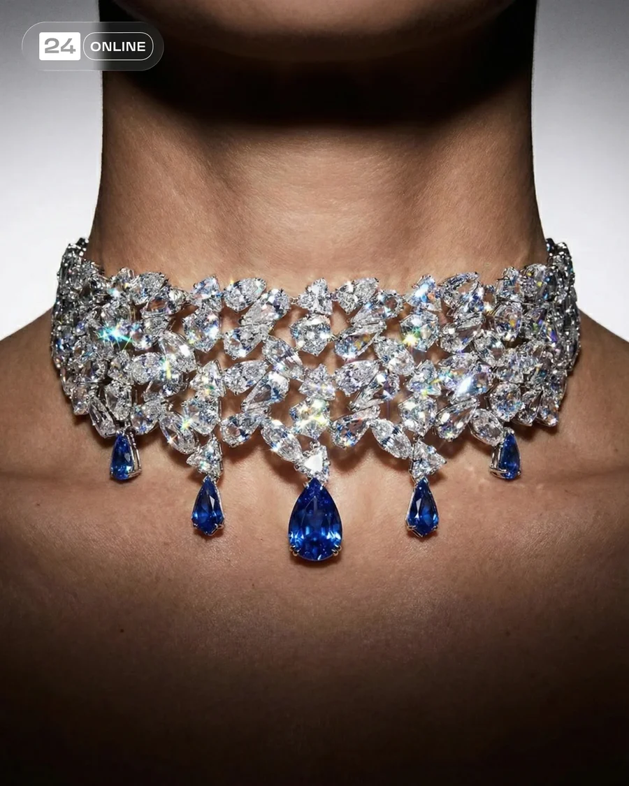 Dramatic high-contrast luxury jewelry portraits on female model with shadowed… — AI-generated example 5 of 7