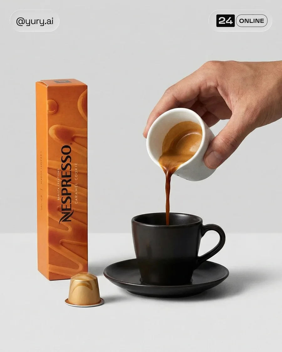 Premium coffee capsules and machine in clean studio and modern kitchen… — AI-generated example 2 of 5