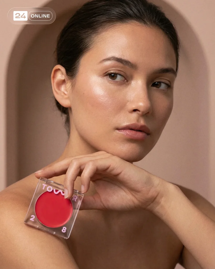 Editorial beauty campaign featuring luxury makeup products in a soft nude-pink… — AI-generated example 4 of 5