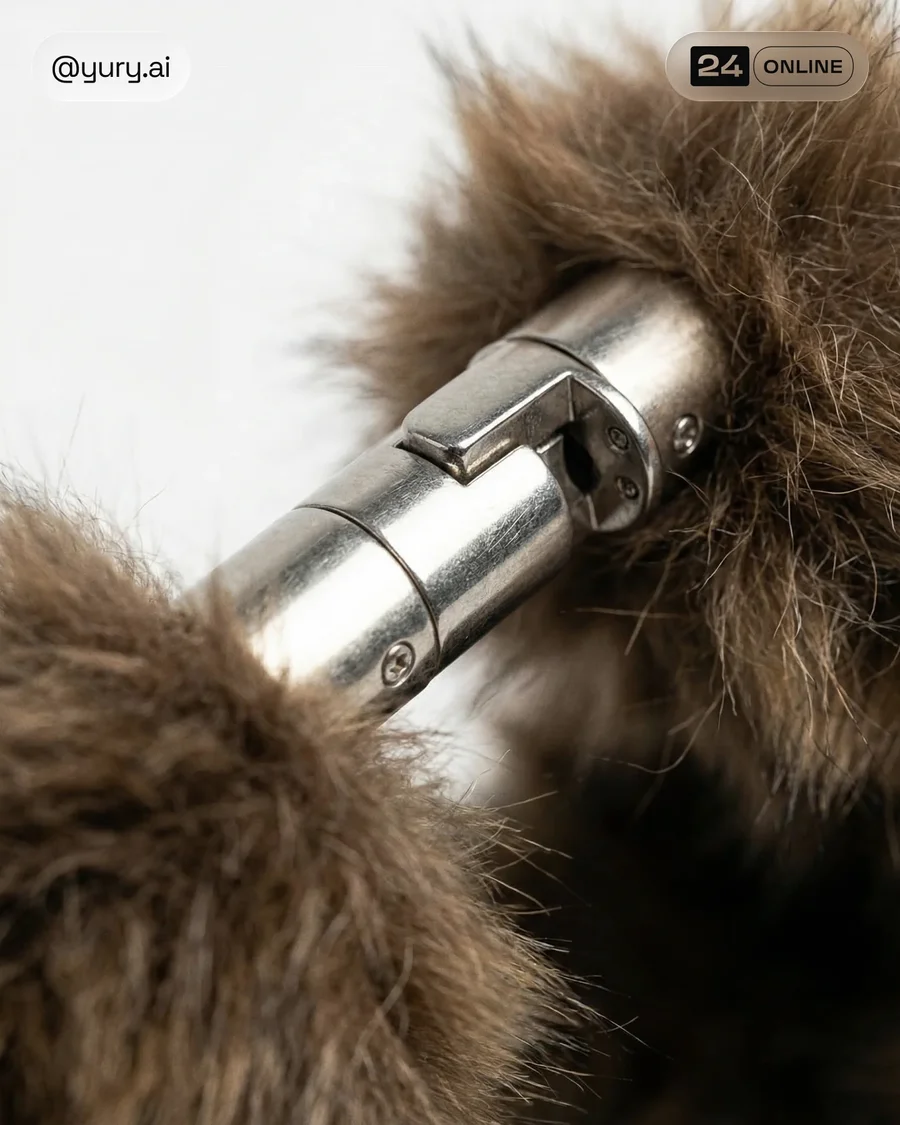 Editorial faux fur handbag and boot styling with silver hardware on clean… — AI-generated example 4 of 4