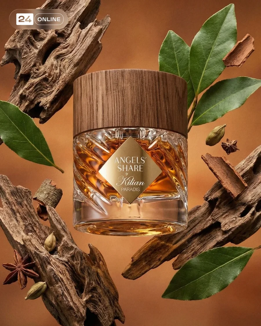 Luxurious woody perfume bottles in warm autumnal studio scenes with natural… — AI-generated example 3 of 4