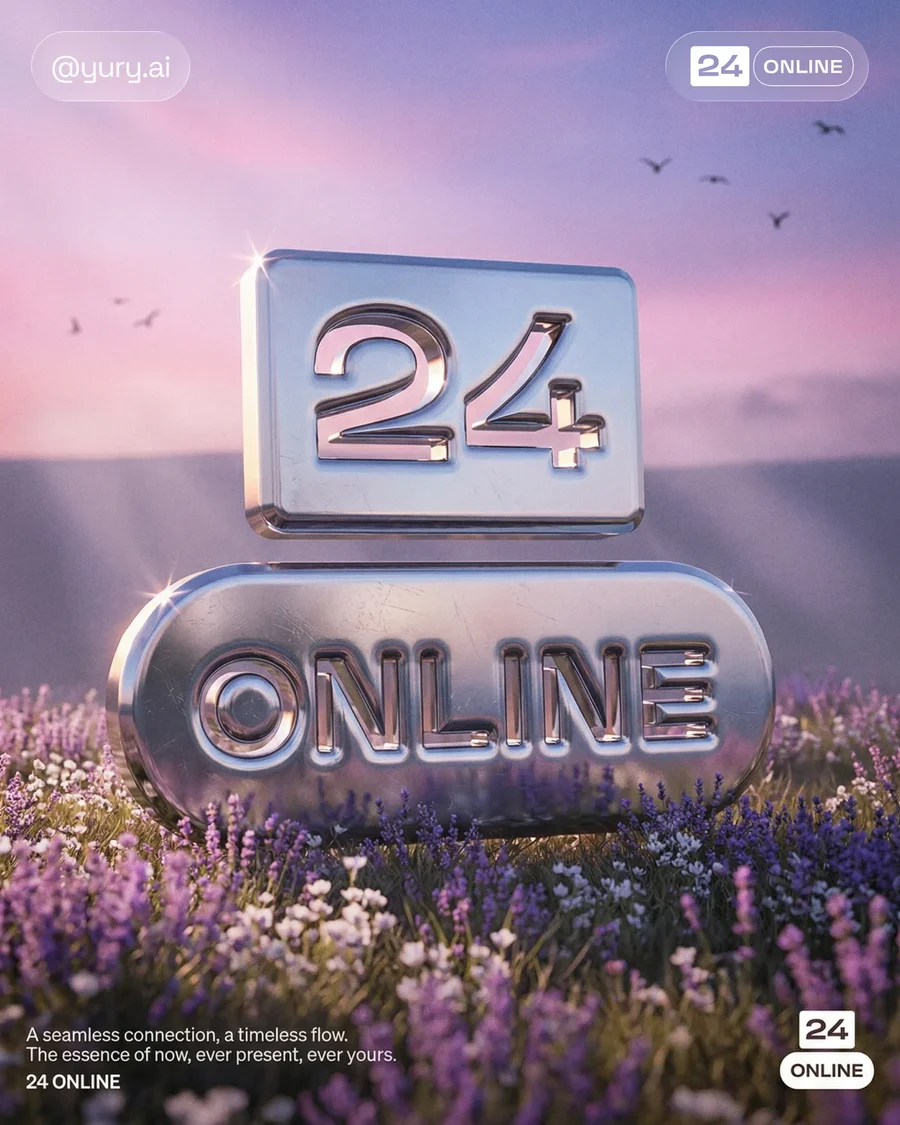 Chrome luxury fashion logo in an ethereal editorial floral landscape. — AI-generated example 2 of 4