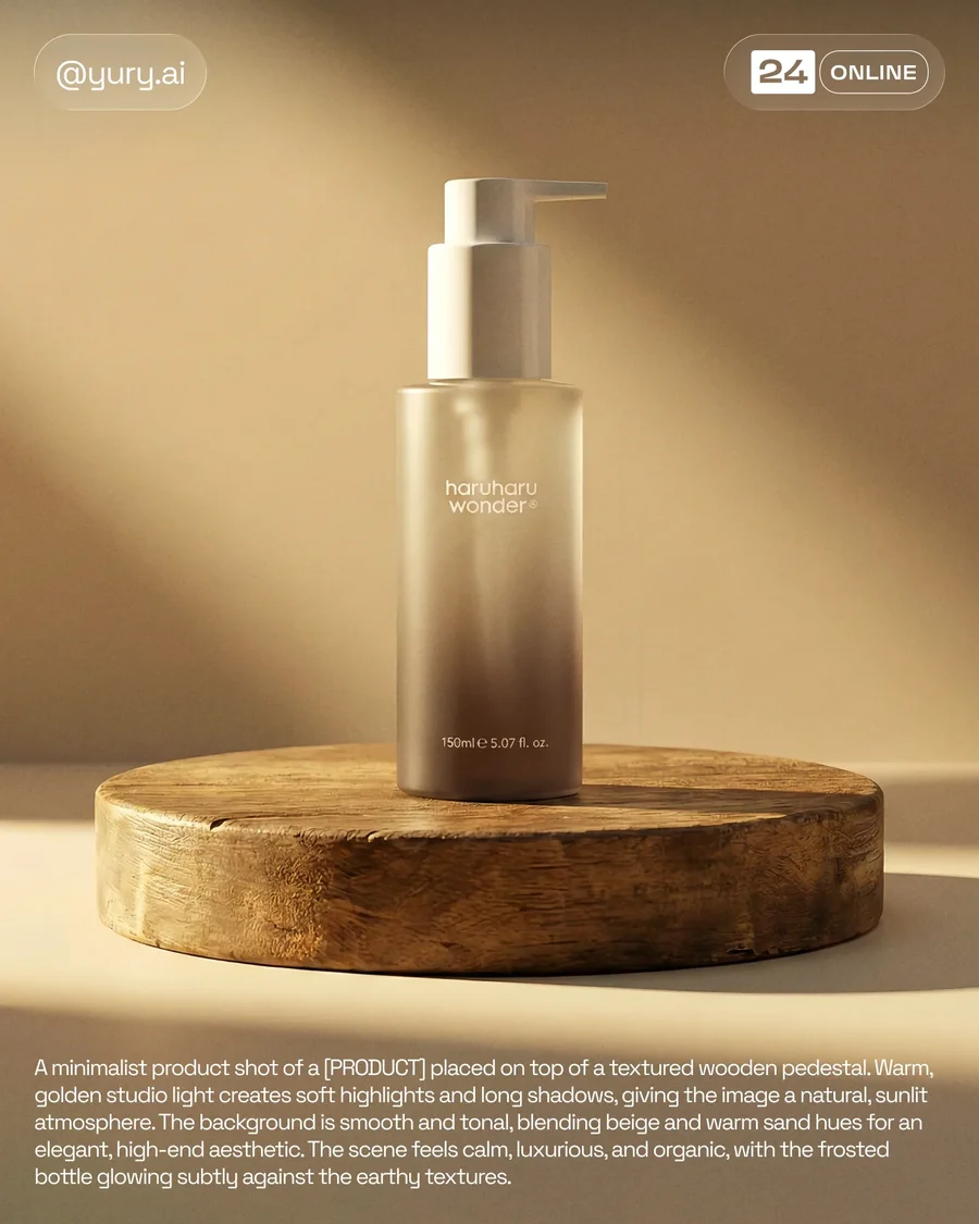 Minimal warm-toned luxury skincare product photography with frosted bottles and… — AI-generated example 3 of 4