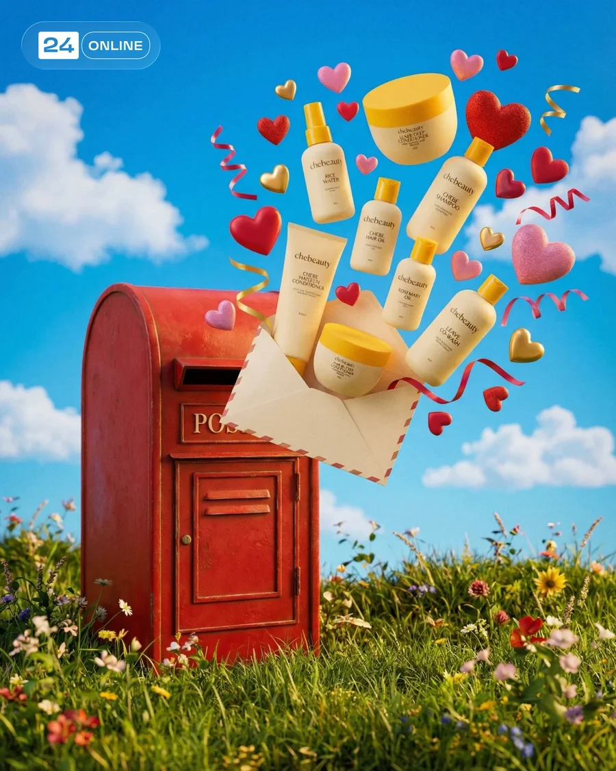Romantic surreal product photography with hearts, envelopes, and glossy… — AI-generated example 3 of 5