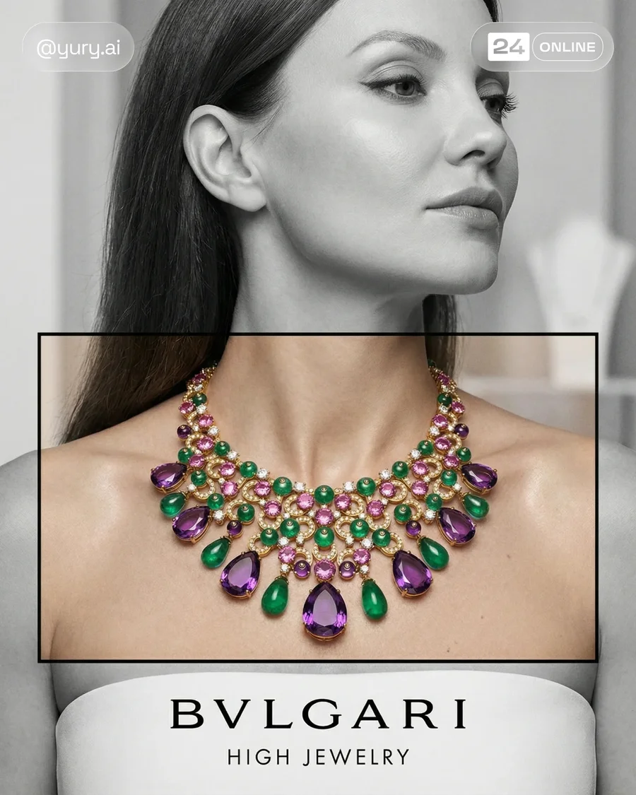 Luxury editorial jewelry portraits with selective color frames highlighting… — AI-generated example 2 of 4