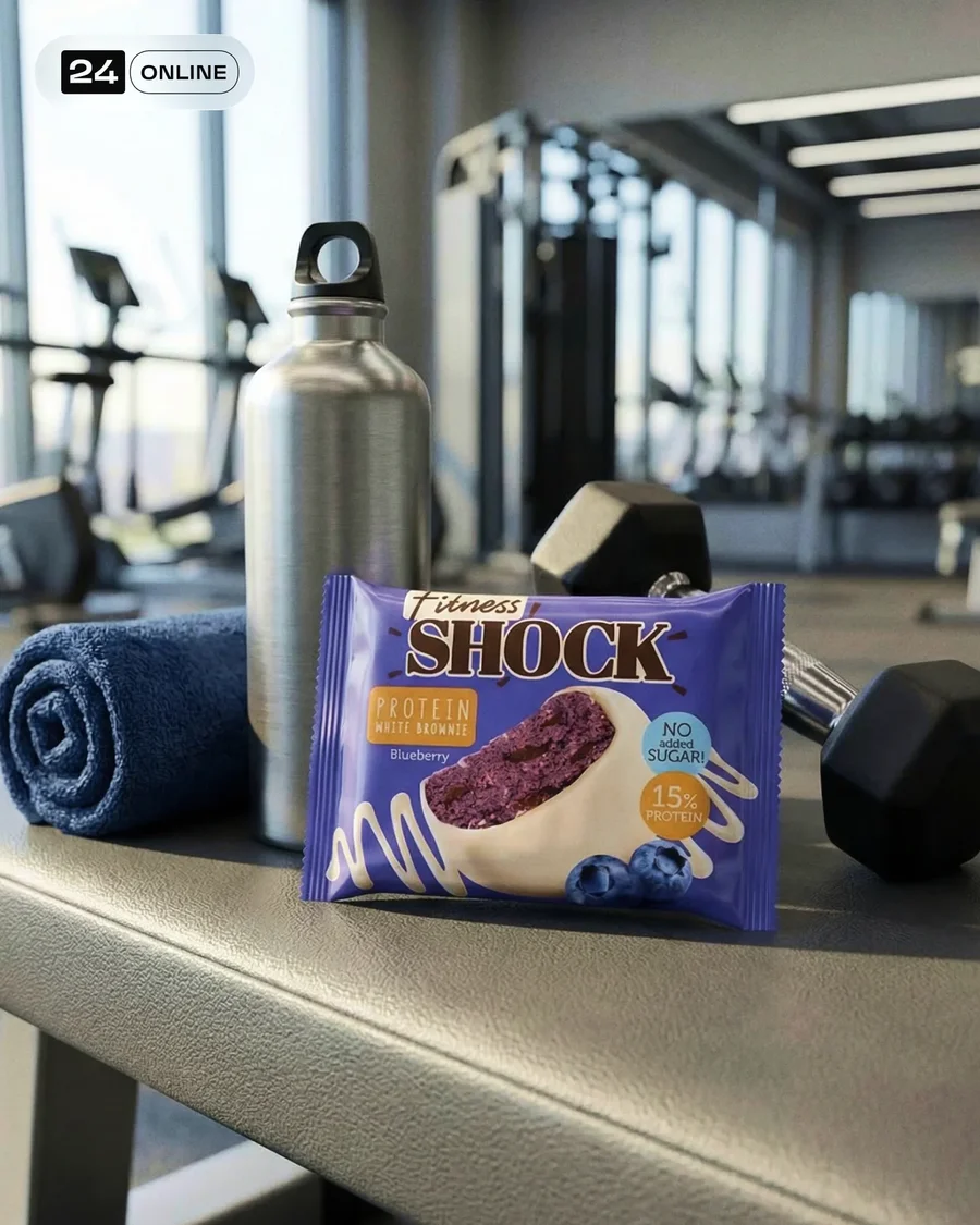 Protein blueberry brownies in clean commercial food photography with fitness… — AI-generated example 2 of 6