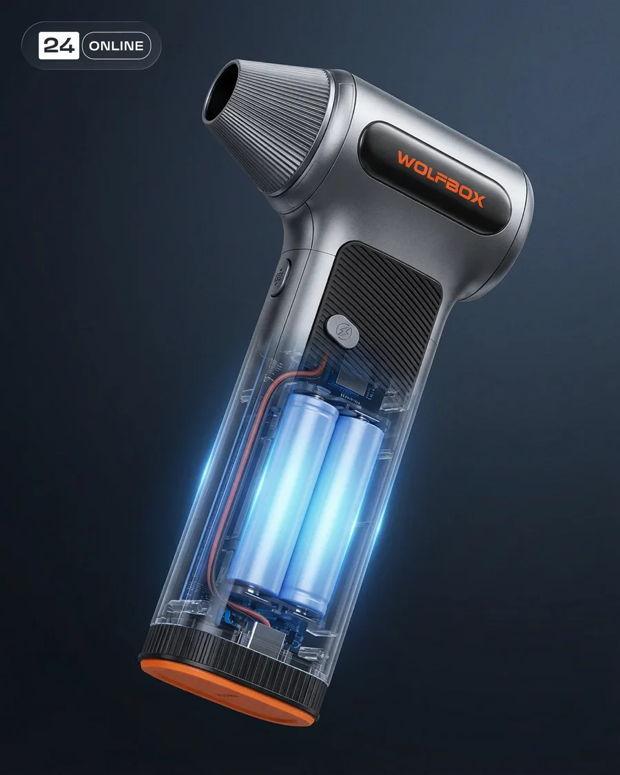 Industrial studio and macro photography of a handheld electric air blower tool. — AI-generated example 6 of 6