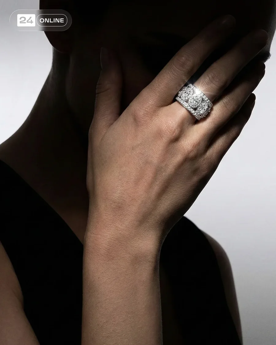 Dramatic high-contrast luxury jewelry portraits on female model with shadowed… — AI-generated example 7 of 7