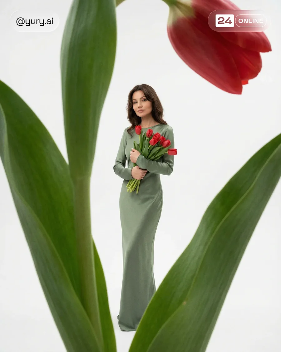 High-fashion studio portraits of women in elegant spring outfits with oversized… — AI-generated example 4 of 4
