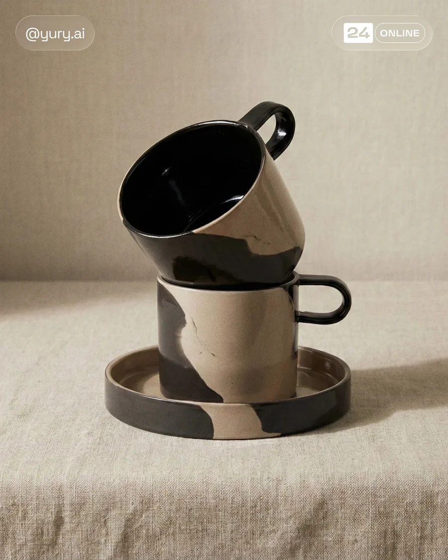 Minimal Japandi editorial ceramics, refined cups and tea ware in soft natural… — AI-generated example 4 of 5