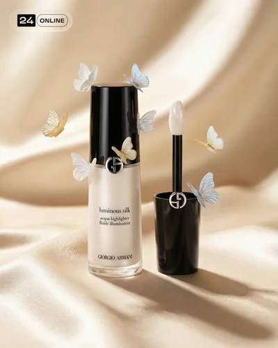 Luxury cosmetic bottle with floral accents, soft studio lighting, and editorial photorealistic styling.