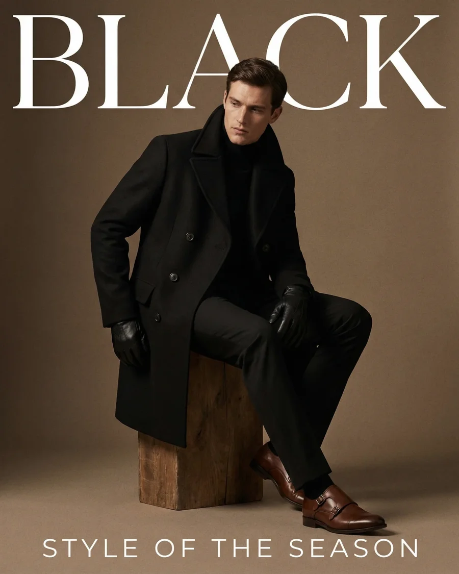Luxury men's editorial magazine covers showcasing stylish apparel in minimalist… — AI-generated example 3 of 3