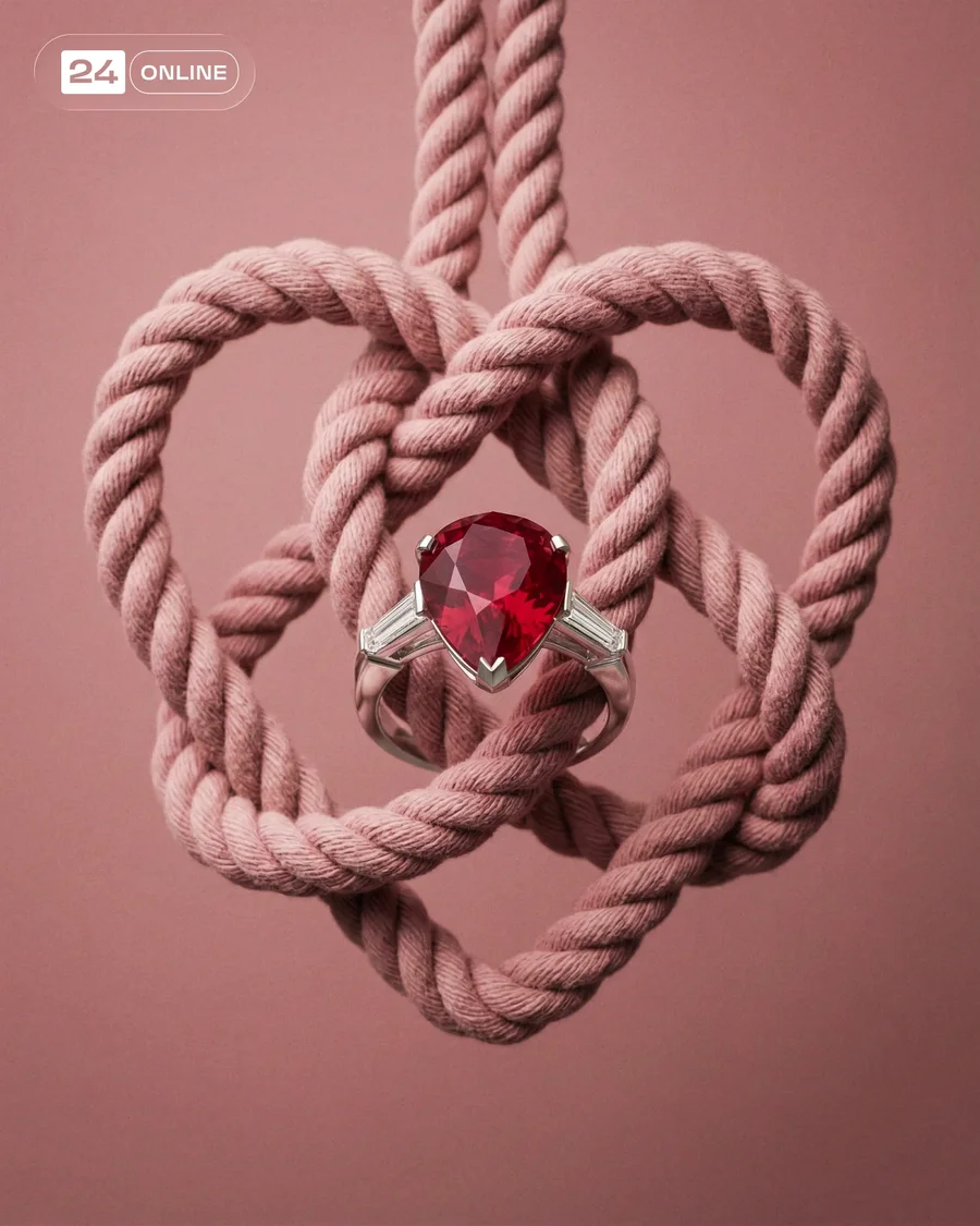 Luxury ruby ring photography with dramatic studio lighting and sculptural… — AI-generated example 4 of 4