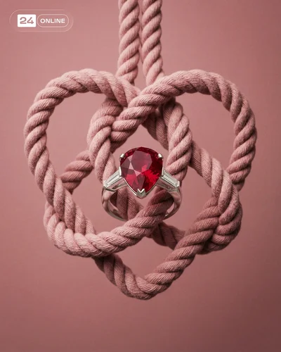 Luxury ruby ring photography with dramatic studio lighting and sculptural editorial compositions.