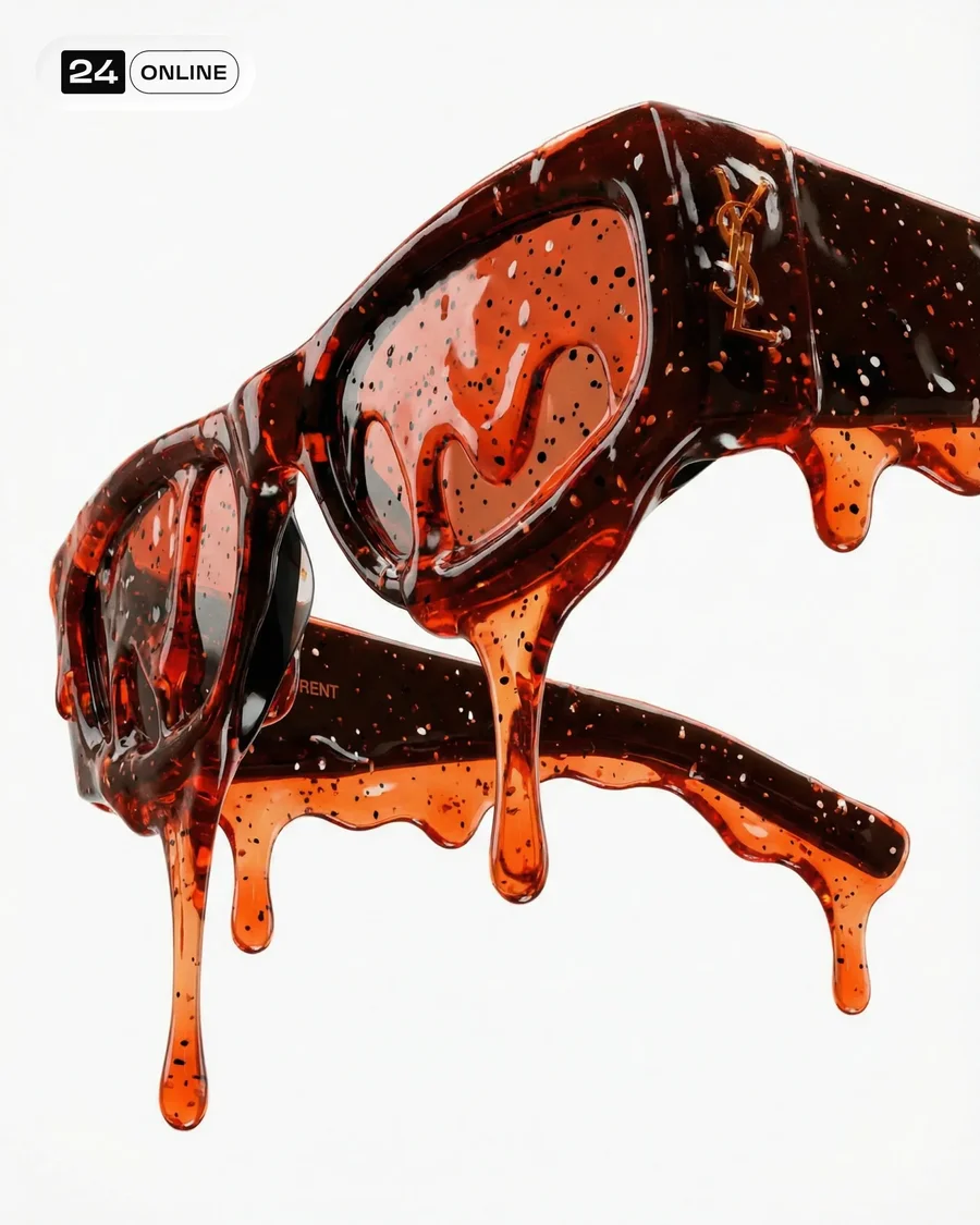Hyperreal accessory coated in dripping translucent waxy slime on white studio… — AI-generated example 5 of 5