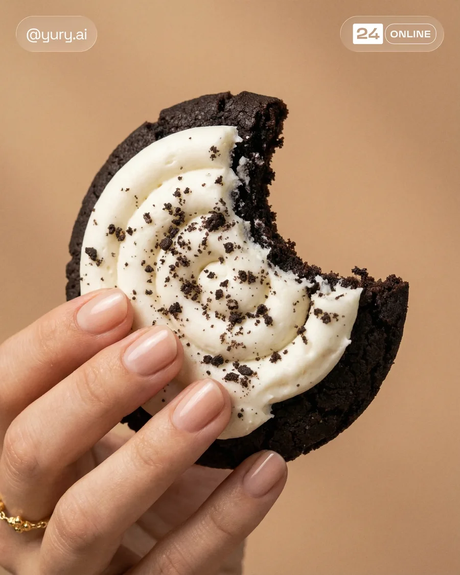 Warm beige commercial cookie photography with macro details and playful upscale… — AI-generated example 5 of 5