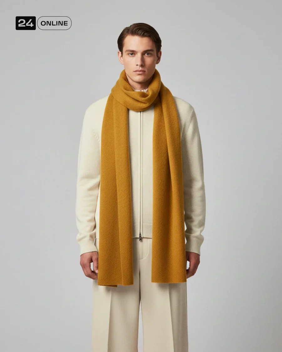 Minimalist editorial wool scarves styled as luxurious winter fashion… — AI-generated example 3 of 5