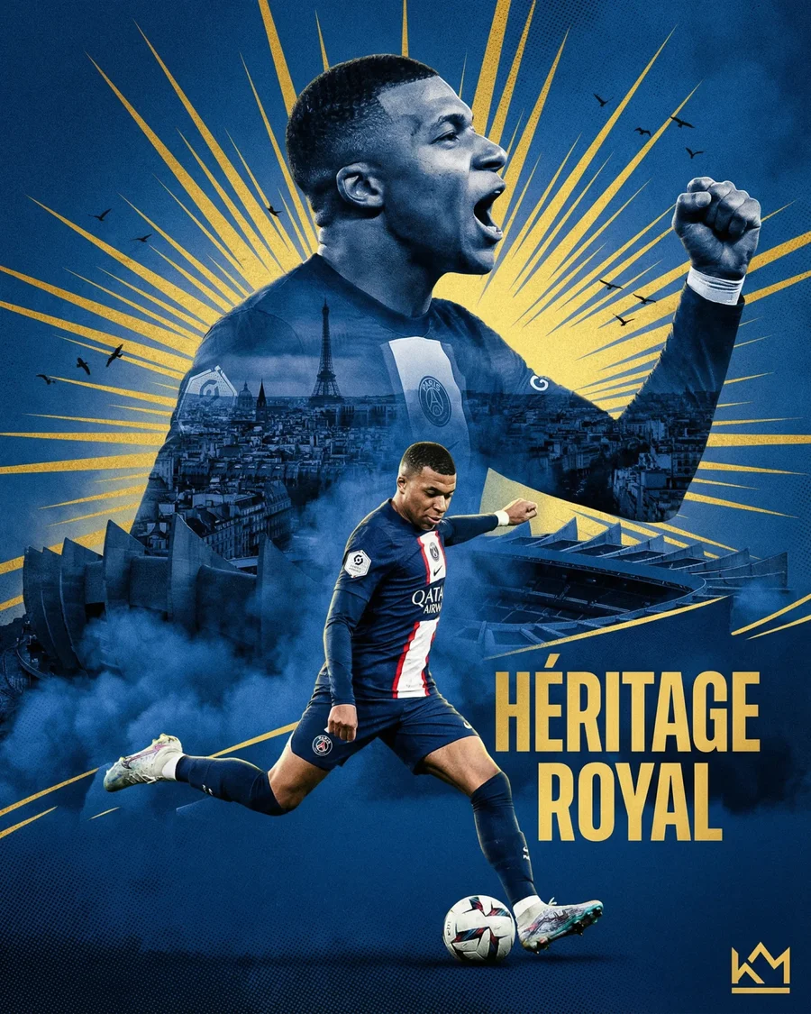 Cinematic double-exposure poster of an iconic football athlete with bold… — AI-generated example 3 of 4