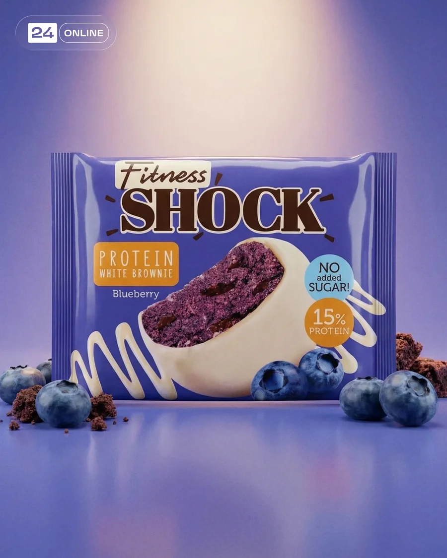 Protein blueberry brownies in clean commercial food photography with fitness… — AI-generated example 4 of 6
