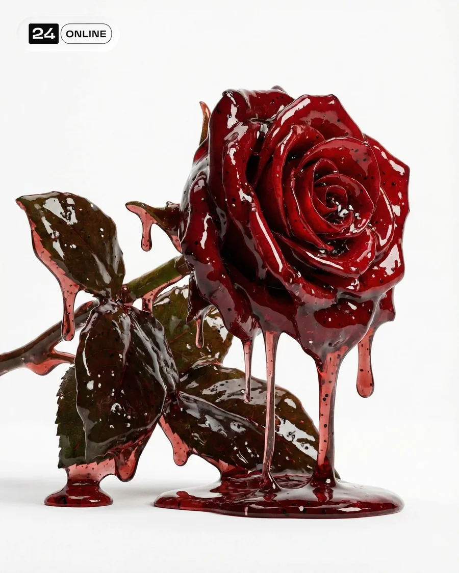 Hyperreal accessory coated in dripping translucent waxy slime on white studio… — AI-generated example 3 of 5