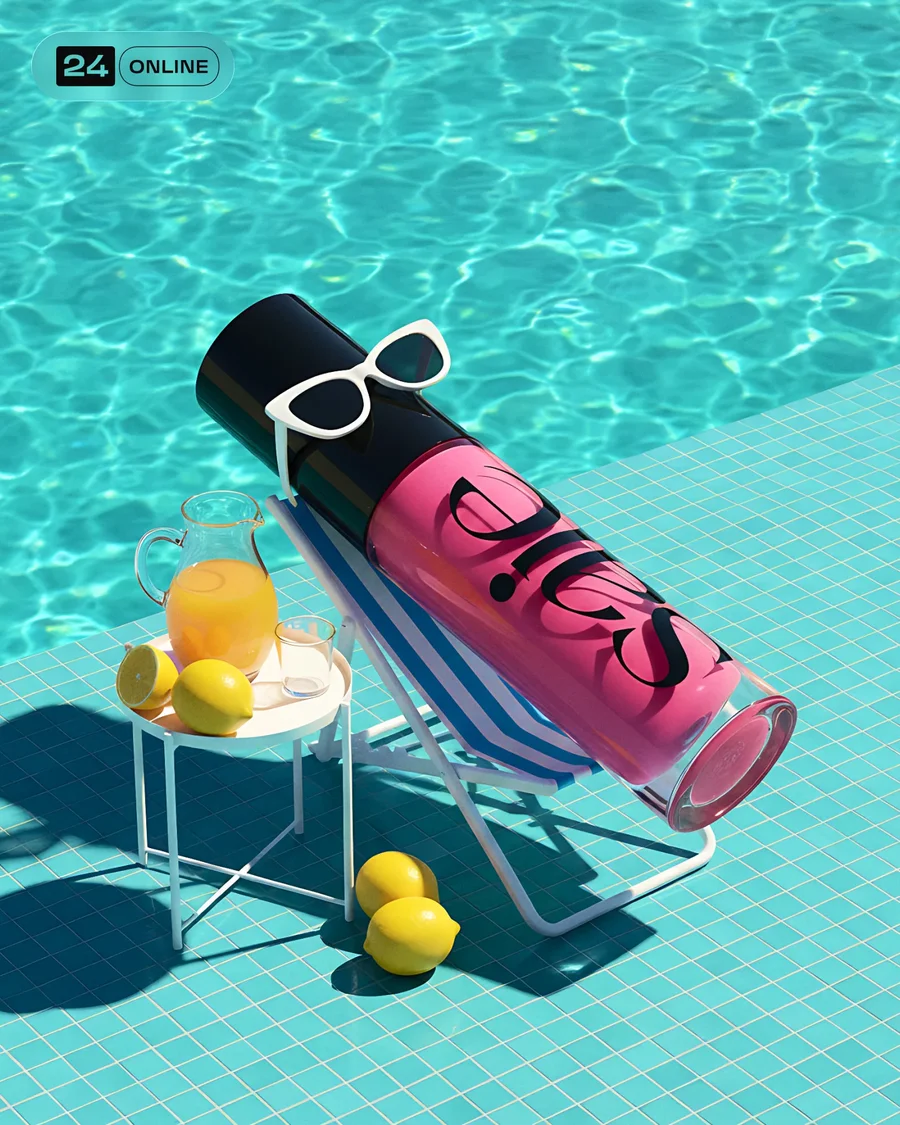 Playful beauty editorials featuring oversized lip balm in bright, summery… — AI-generated example 2 of 5