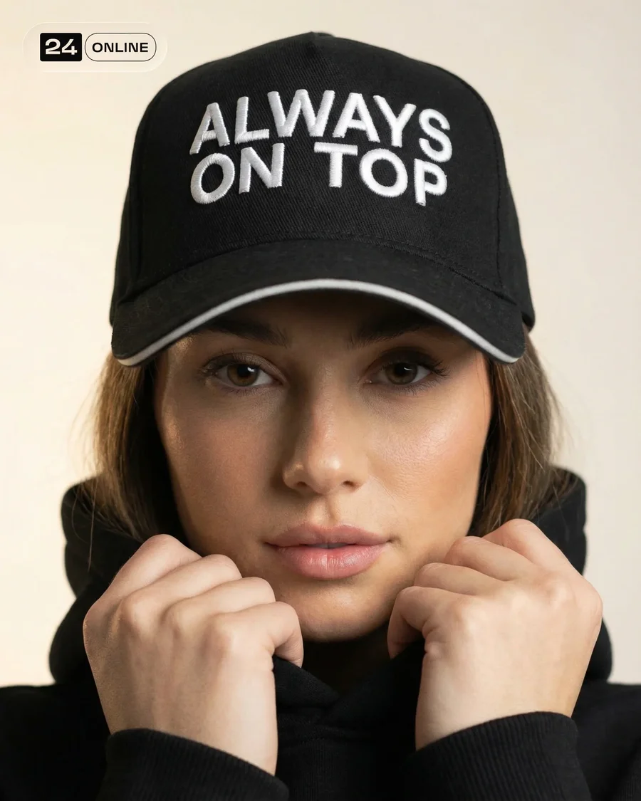 Luxury editorial scarlet baseball cap and matching hoodie in clean high-fashion… — AI-generated example 3 of 6