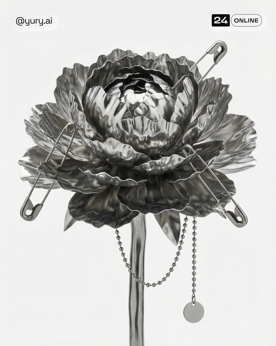 Minimal polished stainless steel keychain charms shaped like botanical, animal… — AI-generated example 2 of 5