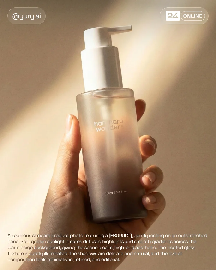 Minimal warm-toned luxury skincare product photography with frosted bottles and… — AI-generated example 2 of 4