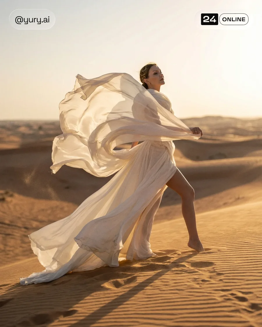 Luxury desert editorial perfume photography with faceted glass bottle and warm… — AI-generated example 3 of 5