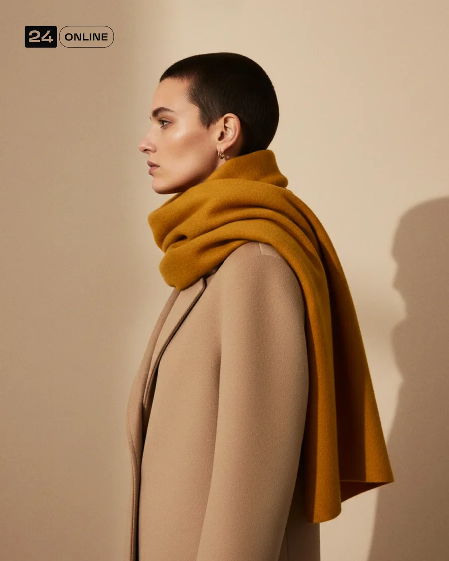 Minimalist editorial wool scarves styled as luxurious winter fashion… — AI-generated example 5 of 5