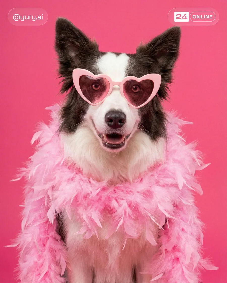 Playful Valentine-themed golden retriever portraits with heart props on bright… — AI-generated example 6 of 6
