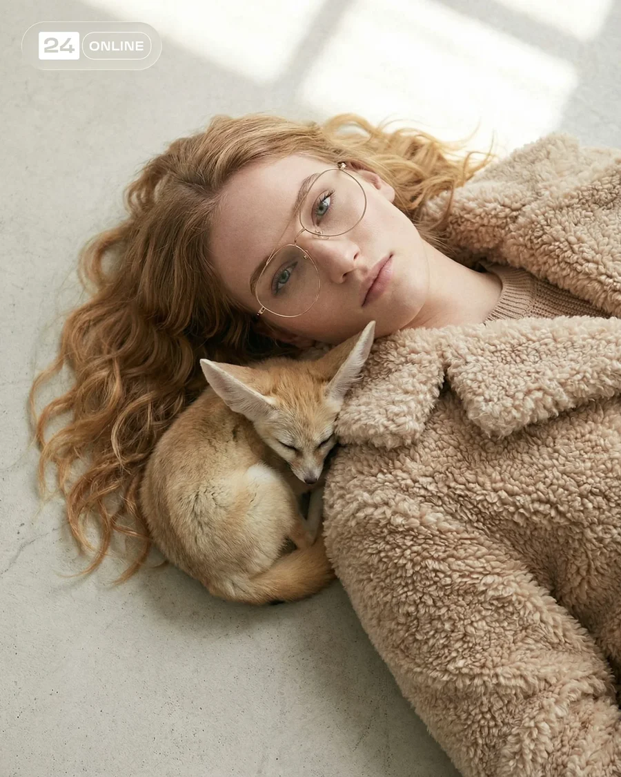 Editorial faux fur jacket photography with soft neutral studio styling and… — AI-generated example 2 of 4