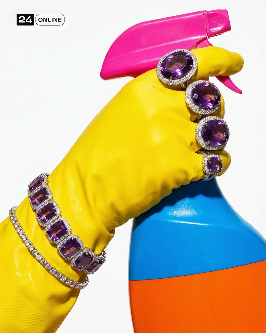 Editorial macro of statement jewelry over glossy gloves, mixing luxe fashion… — AI-generated example 2 of 4