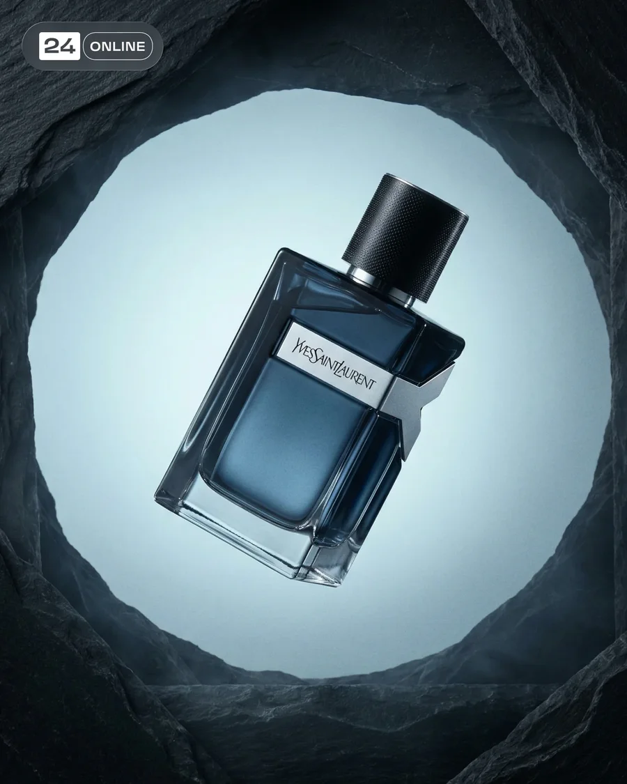 Luxury perfume bottles in dramatic cinematic studio settings with rocks, wood… — AI-generated example 3 of 3