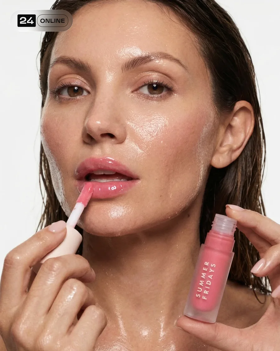 Hyper-real beauty lip gloss campaign with dewy skin, raspberries, and bright… — AI-generated example 4 of 5