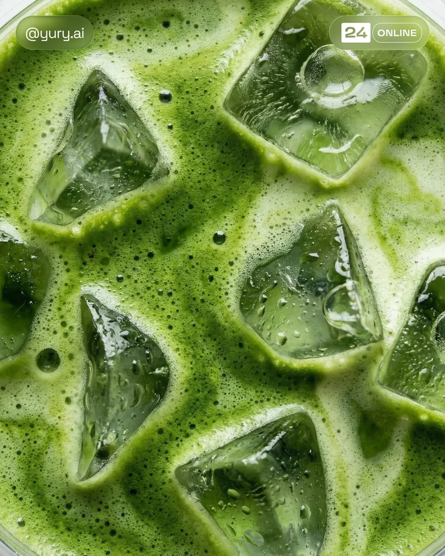 Editorial iced matcha latte photography with cinematic lighting, rich textures… — AI-generated example 2 of 4