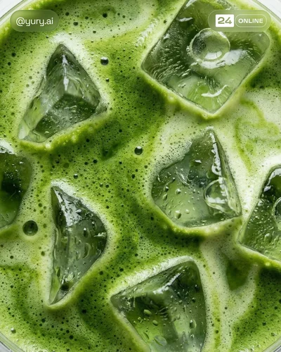 Editorial iced matcha latte photography with cinematic lighting, rich textures, and urban lifestyle styling.
