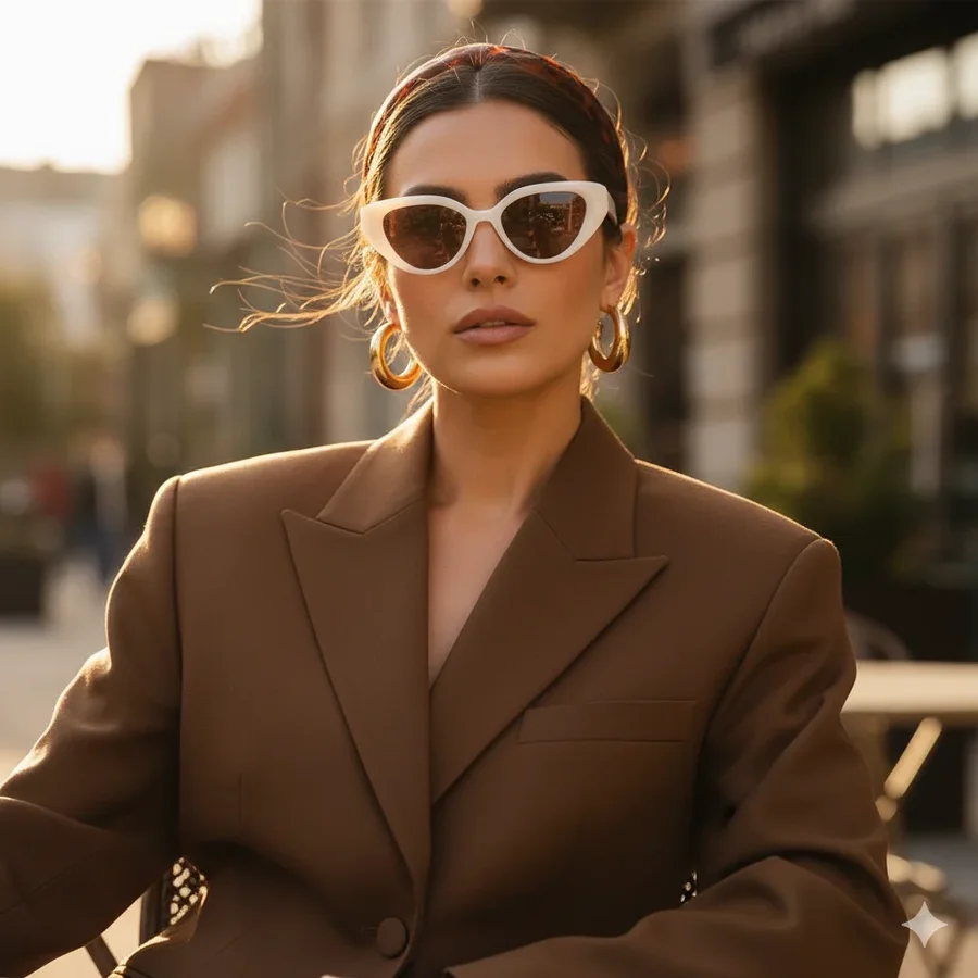 Cinematic womenswear portraits featuring tailored outerwear, accessories, and… — AI-generated example 4 of 4