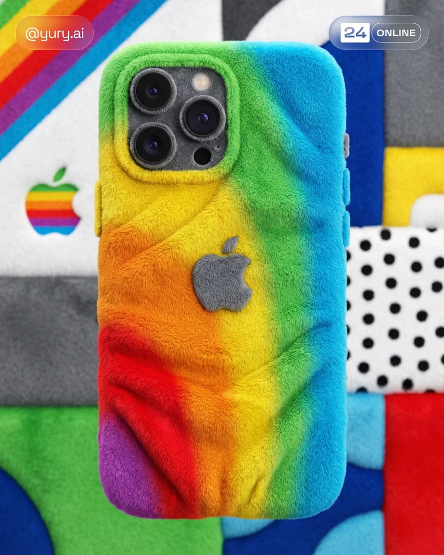 Plush accessory render in bright Pop Art Memphis style with fluffy branded… — AI-generated example 2 of 3