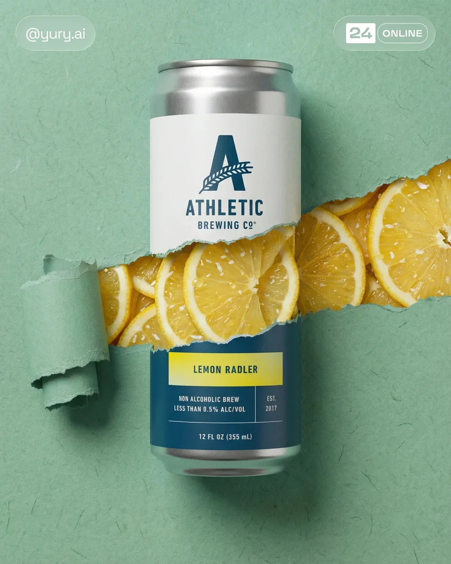Premium soda can product shot with torn paper reveal and glossy pomegranate… — AI-generated example 5 of 5