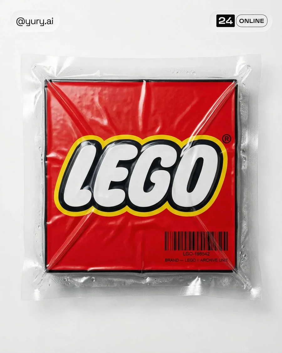 Hyperreal collectible product sealed in crinkled vacuum pouch with futuristic… — AI-generated example 3 of 4