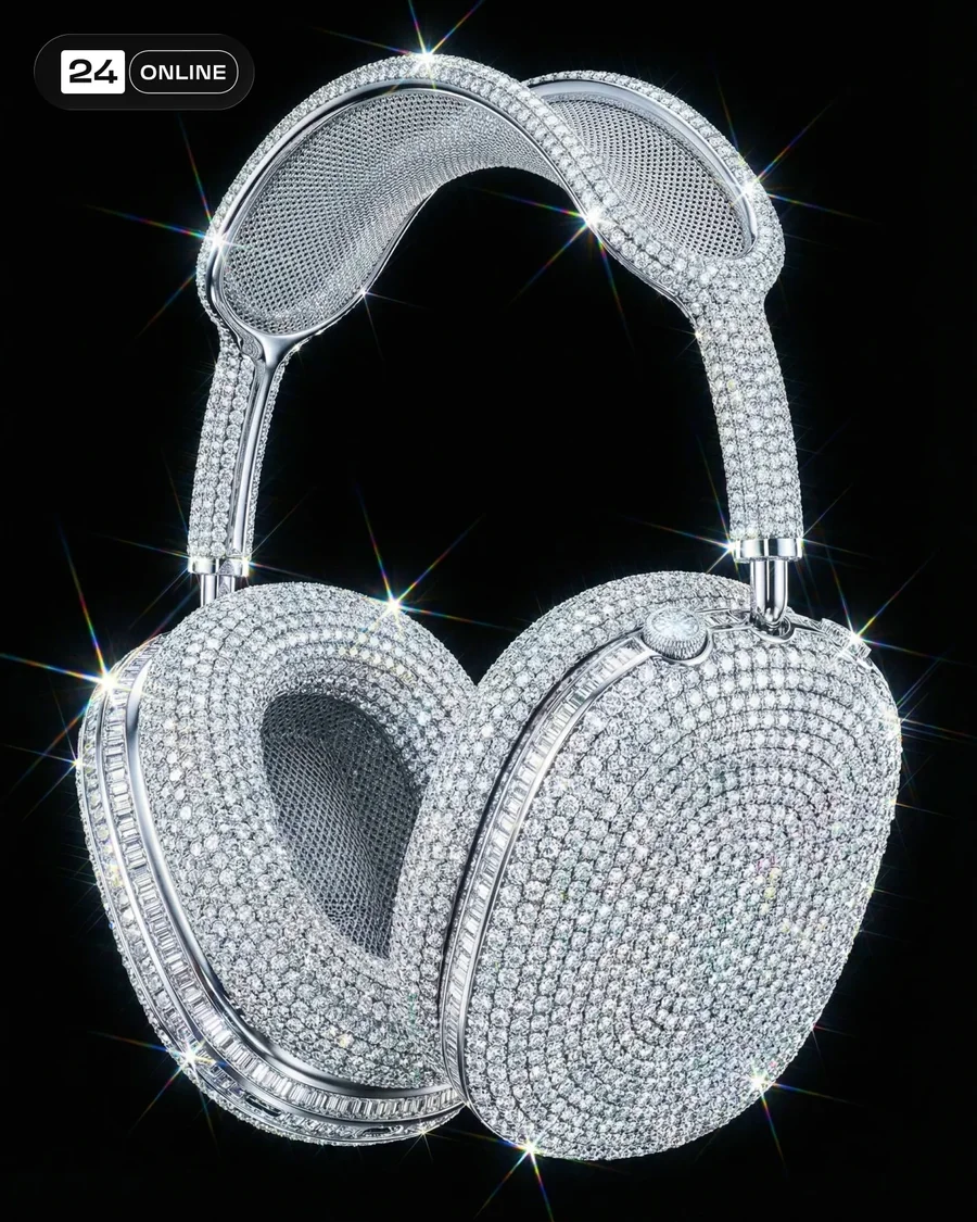 Rhinestone-covered accessory in luxury glam style on dark high-contrast studio… — AI-generated example 4 of 4